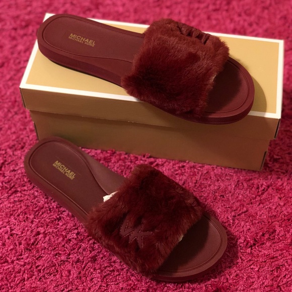 mk logo faux shearling slide